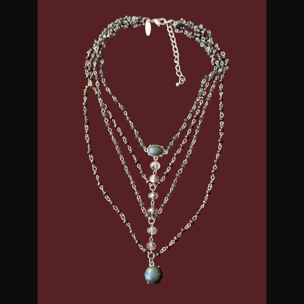 New York & Co Multi Layer Acrylic Bead Long Bib Necklace 19"
